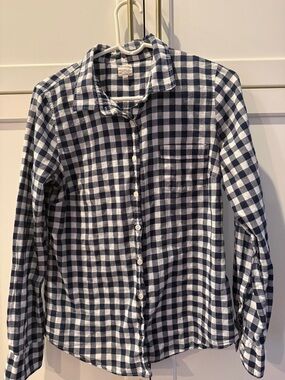 Medium J. Crew Navy and White Check Button-Down Shirt